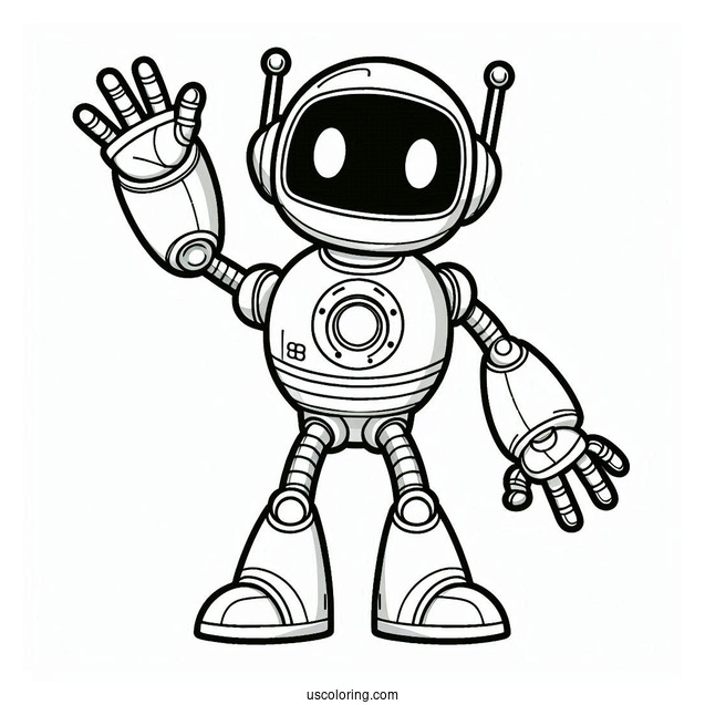 Easy Sci Fi Robot Waving Coloring Page For Kids