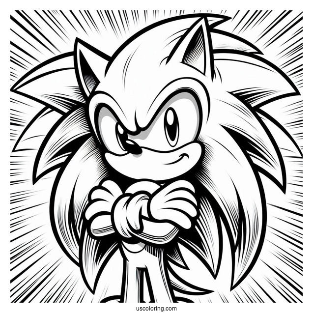 Detailed Super Sonic Coloring Page With Arms Crossed
