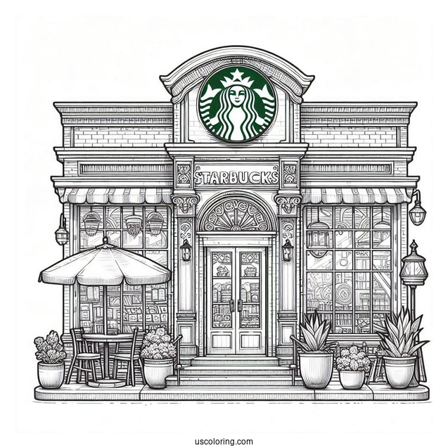 Detailed Starbucks Coloring Page Cafe Exterior