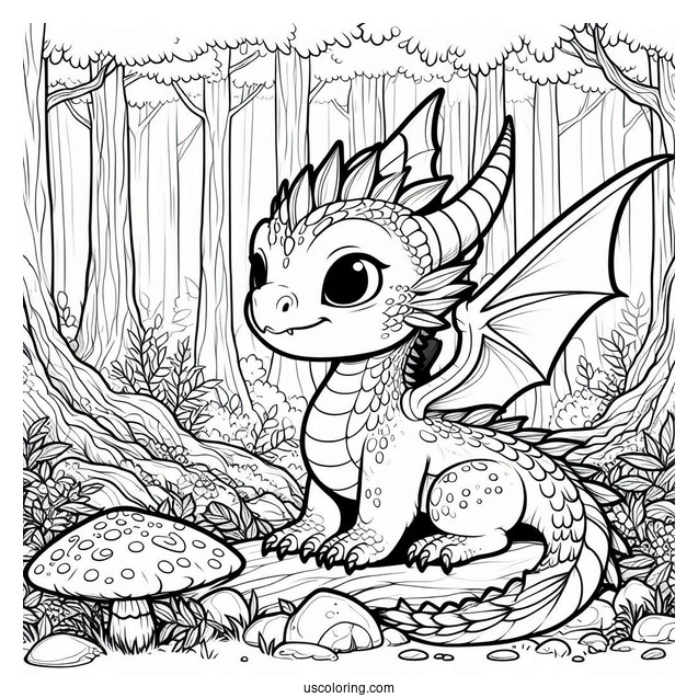 Baby Dragon In Forrest To Color