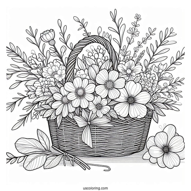Basket Of Flowers In Spring Coloring Page Garden