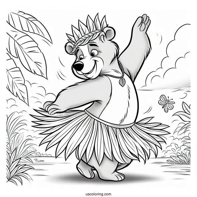 Jungle Book Coloring Page Of Baloo In Leaf Skirt Dancing With King Louie