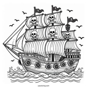 Pirate Ship Coloring Page With Skull On The Sail