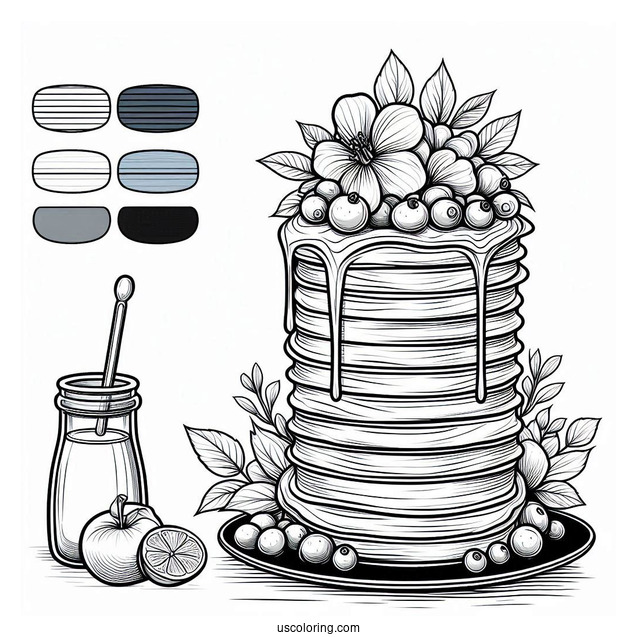 Tall Pancake Coloring Page Tower With Berries And Syrup