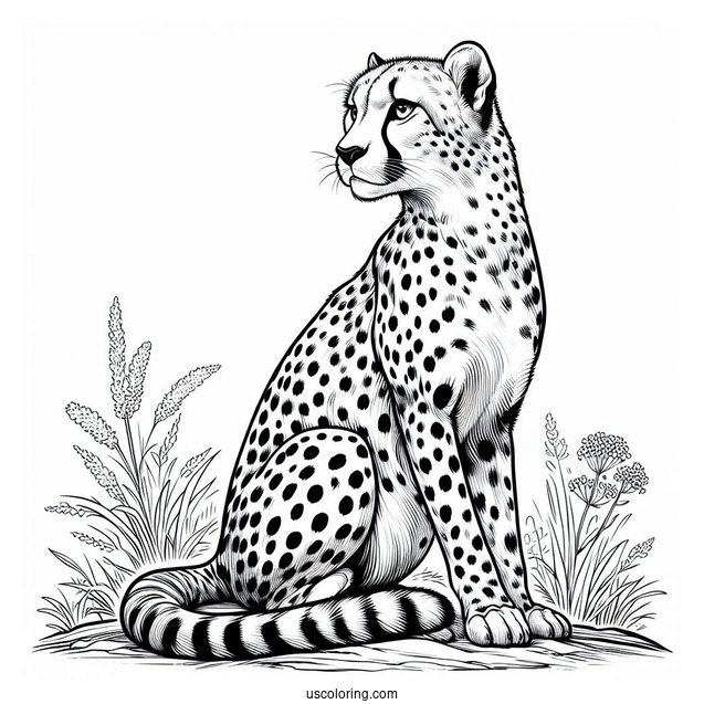Adult Cheetah Coloring Page Sitting Down