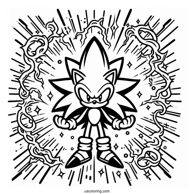 Super Sonic Coloring Page Surrounded By Energy