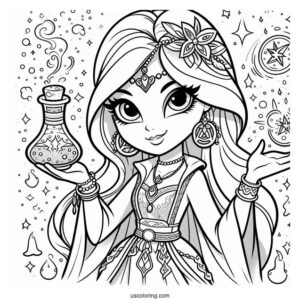 Shimmer And Shine Coloring Page Of Zeta The Sorceress Holding Potion