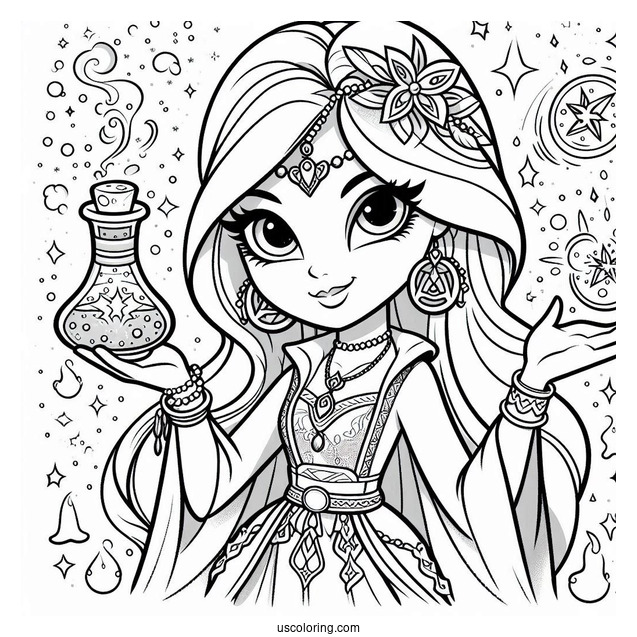 Shimmer And Shine Coloring Page Of Zeta The Sorceress Holding Potion