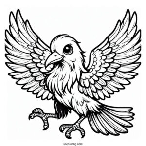 Cartoon Raven Coloring Page With Outspread Wings For Kids