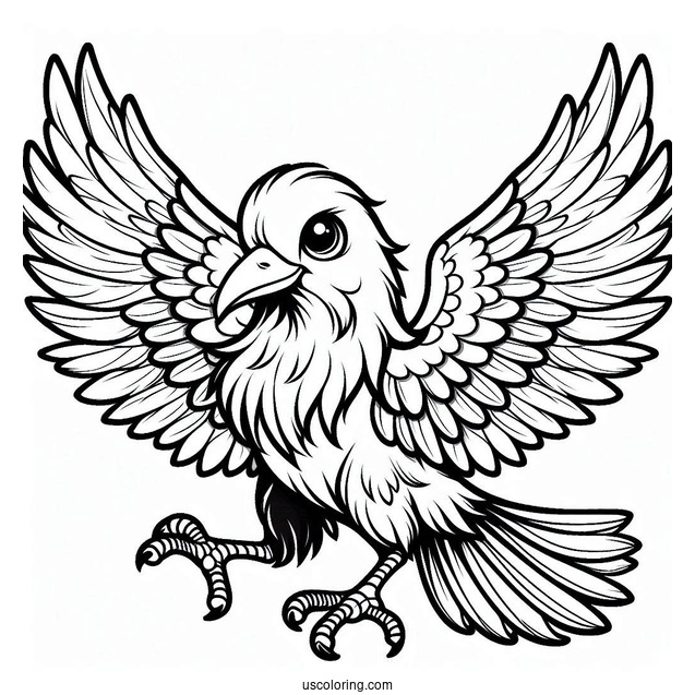Cartoon Raven Coloring Page With Outspread Wings For Kids