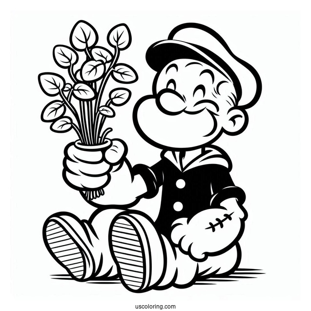 Popeye Coloring Page Holding Watercress