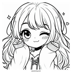 Cute Coloring Page Girl In Sweatshirt Winking