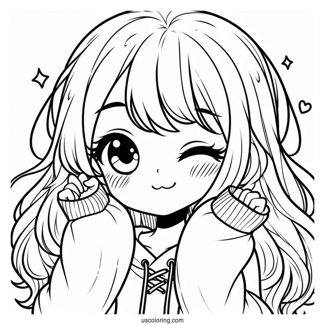 Cute Coloring Page Girl In Sweatshirt Winking