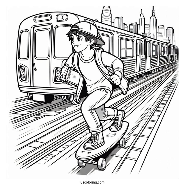 Subway Surfers Coloring Page Running On Top Of A Train