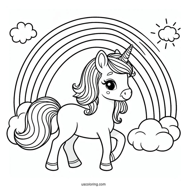 Unicorn Strolling On A Rainbow Coloring Sheet For Preschoolers