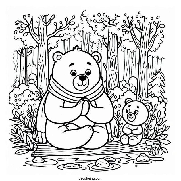 Bear Coloring Page Of Yogi With Boo Boo In The Forest