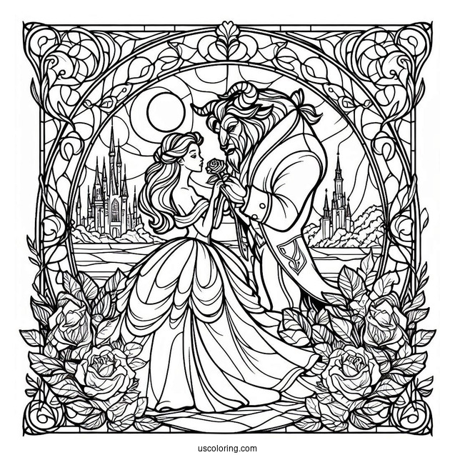 Beauty And The Beast Stained Glass Coloring Page