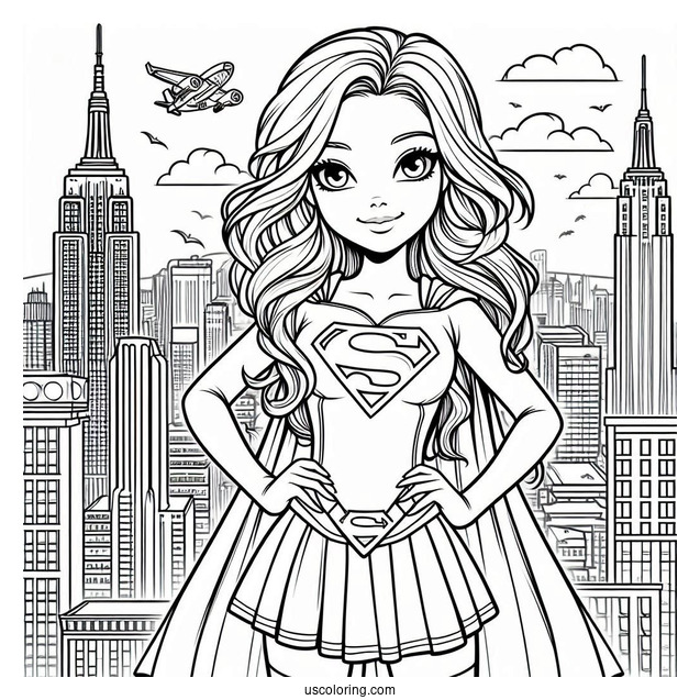 Supergirl Coloring Page In New York City For Kids