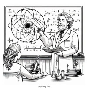 Science Coloring Page Of Professor Teaching Theory Of Relativity