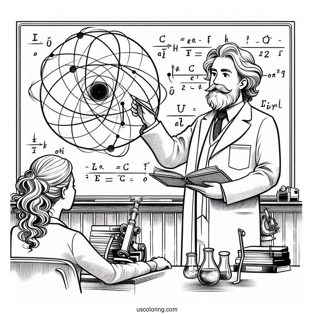 Science Coloring Page Of Professor Teaching Theory Of Relativity