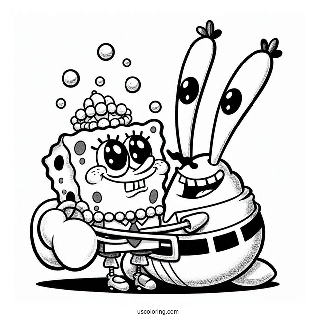 Mr Krabs Hugging Pearl Coloring Sheet