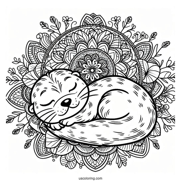 Otter Coloring Page Sleeping On Mandala
