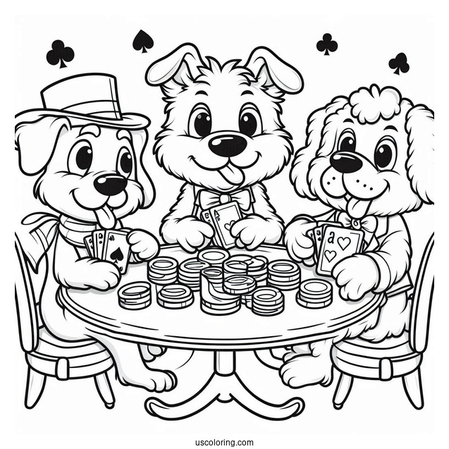 Funny Coloring Page Of Dogs Playing Poker