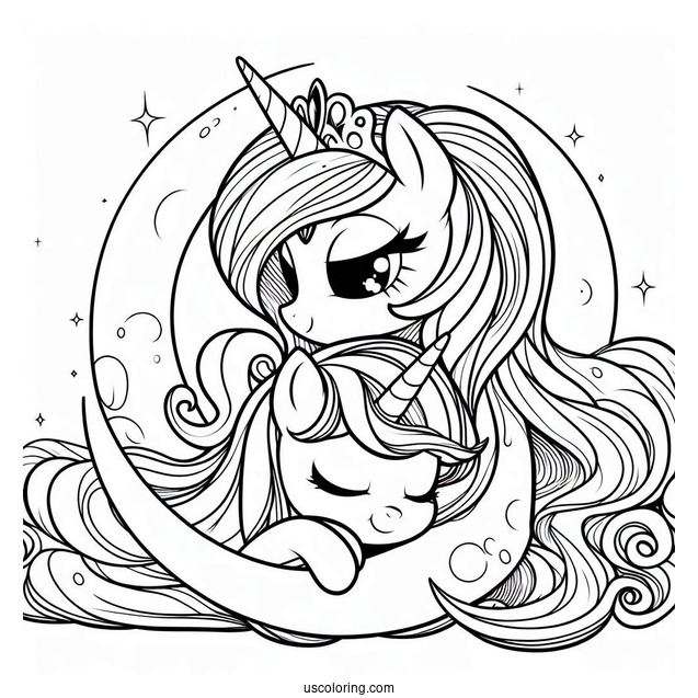 Twilight Sparkle Hugging Princess Luna Coloring Page