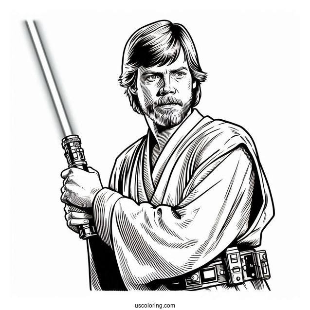 Luke Skywalker Holding Lightsaber Coloring In