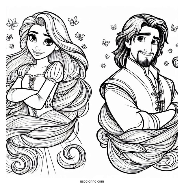 Eugene And Rapunzel Characters Coloring Page