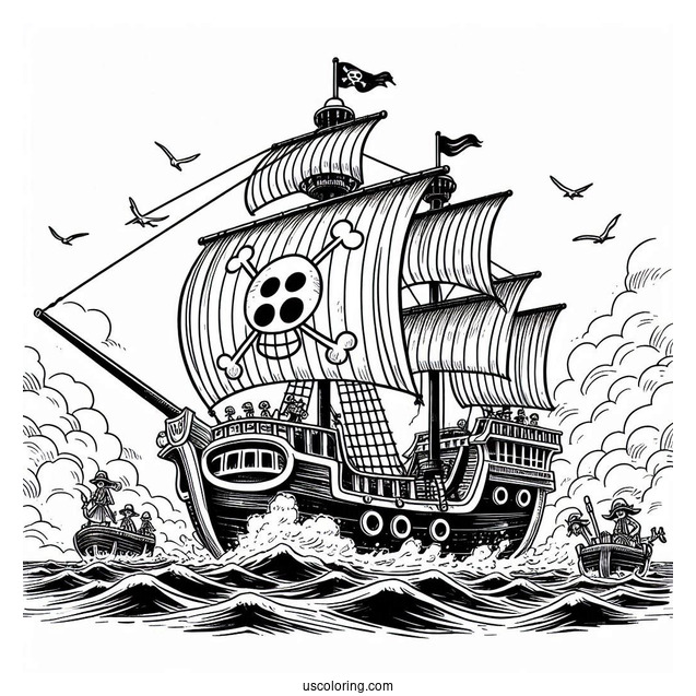 One Piece Coloring Page Of Straw Hat Pirates On Going Merry Ship