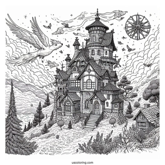 Studio Ghibli Coloring Page of Detailed Howl s Moving Castle
