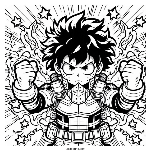 Deku Coloring Page Power Up In Battle