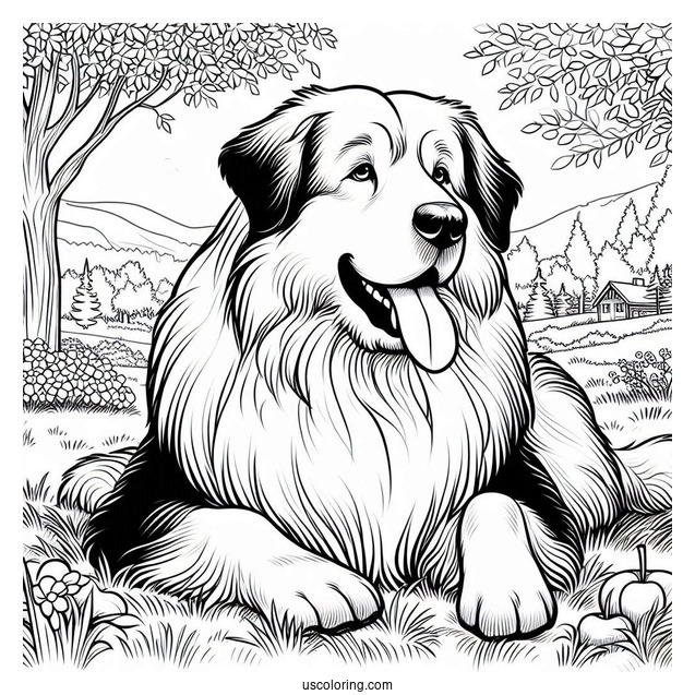 Large Sheepdog Resting In The Field Coloring Page