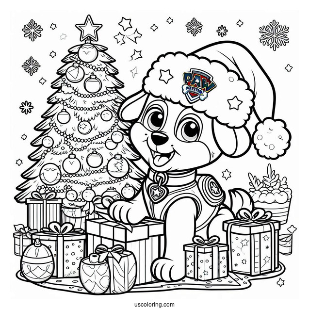 Paw Patrol Dog Around Christmas Tree To Color