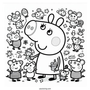 Peppa Pig And Many Mouse Coloring Page