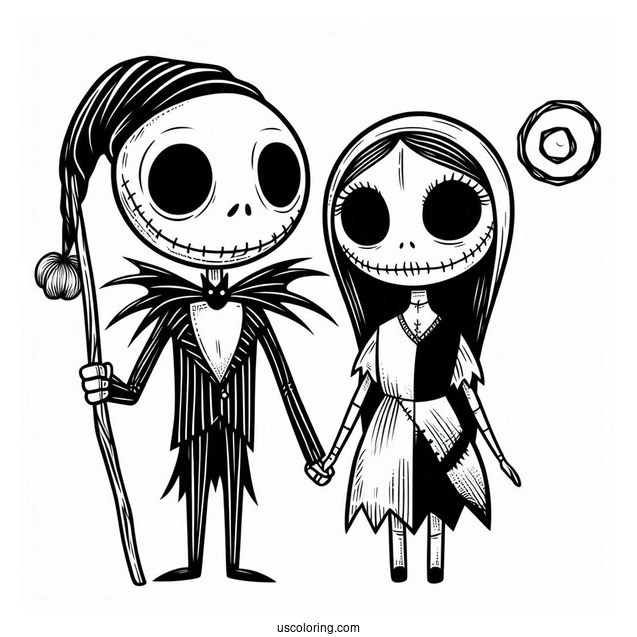 Cute Jack And Sally Coloring Page