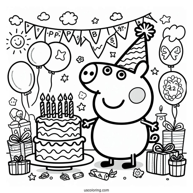 Peppa Pig Happy Birthday Coloring Sheet For Kids
