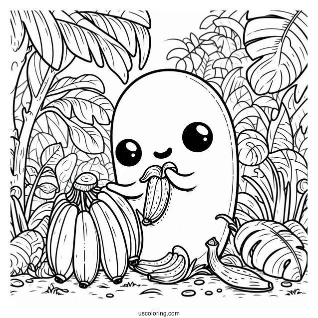 Stitch Peeling A Banana Coloring Page In The Forest
