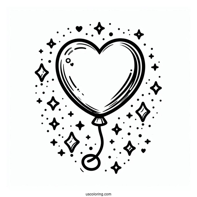 Valentines Day Love Heart Balloon To Color