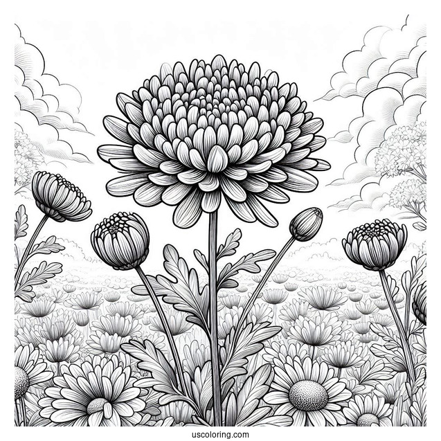 Flower Coloring Pages Of Chrysanthemum In The Field