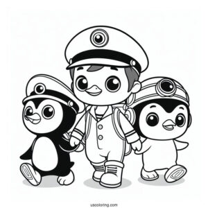 Octonauts Coloring Page Of Captain Barnacles, Peso Penguin, And Kwazii Walking