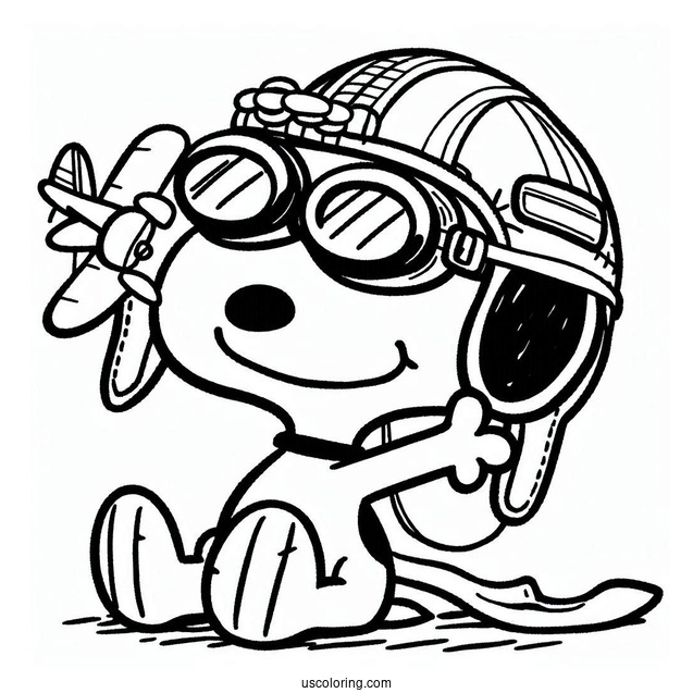 Snoopy Wearing Pilot Googles To Color