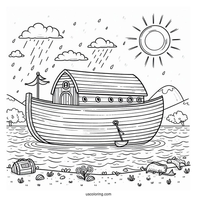 Simple Noah's Ark Coloring Page At Sea For Preschoolers
