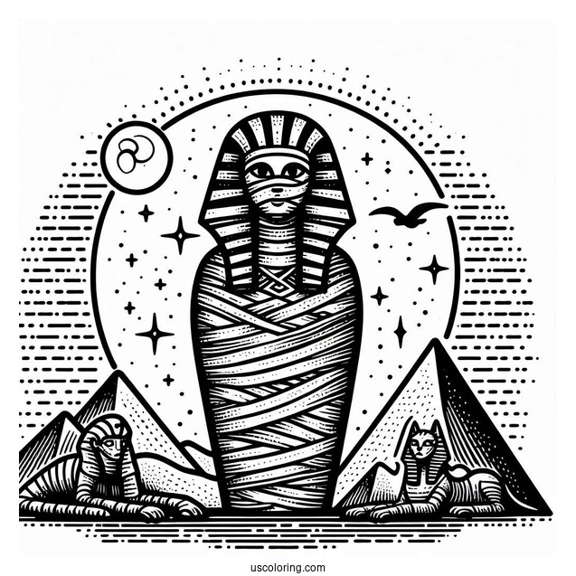 Egyptian Mummy Outside The Pyramid Coloring Sheet