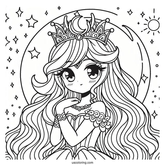 Princess Luna Coloring Page Wearing Crown With Starry Background