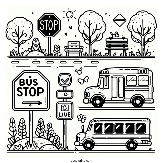 Bus Stop Sign To Color