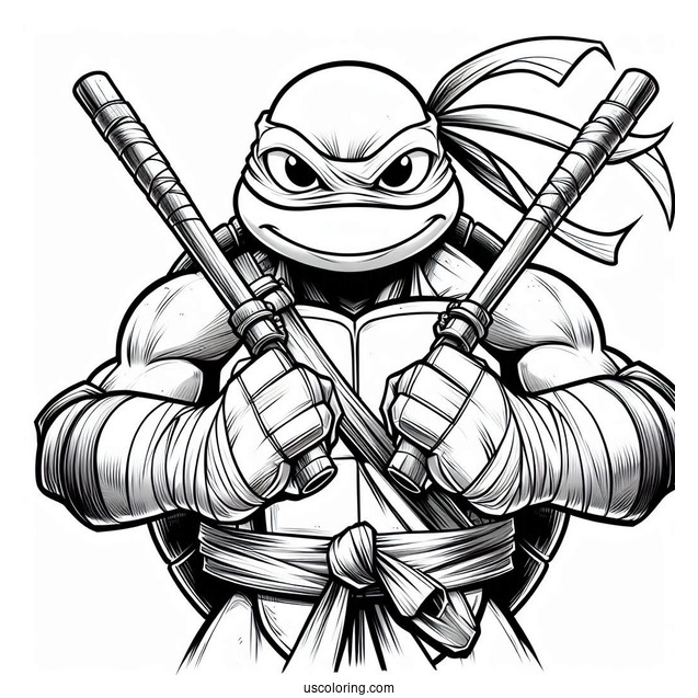 Ninja Turtles Coloring Page Of Michelangelo Holding Nunchucks