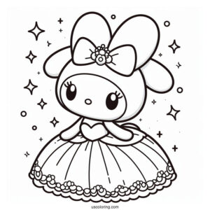 Cute My Melody Coloring Page In Ball Gown