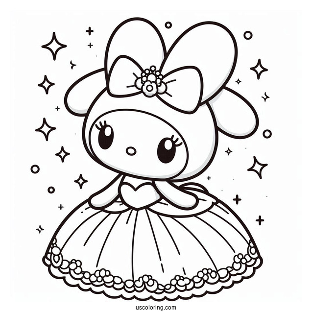 Cute My Melody Coloring Page In Ball Gown